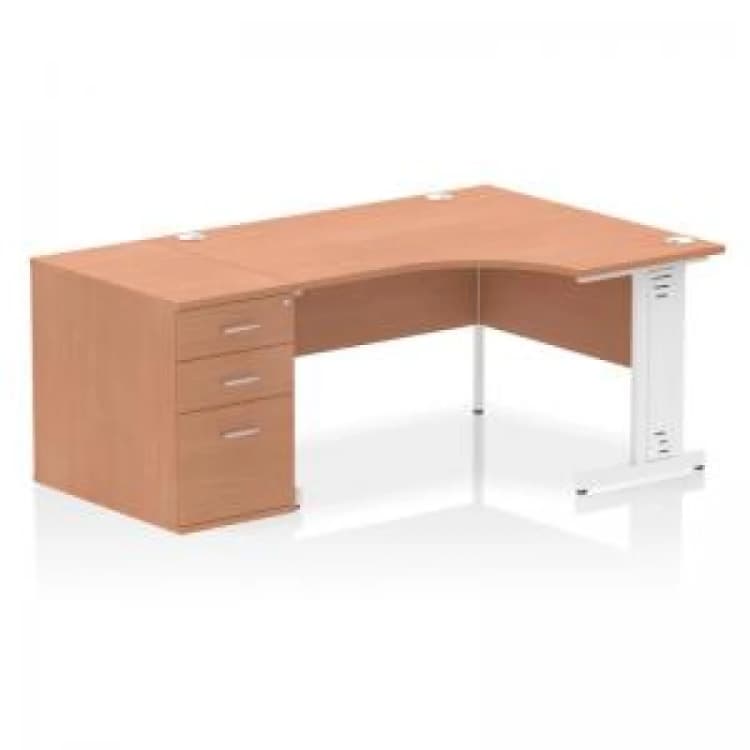 Image of Impulse Impulse 1400mm Right Crescent Office Desk Beech Top White Cable Managed Leg Workstation 800 Deep Desk High Pedestal IWSRW148WBCH