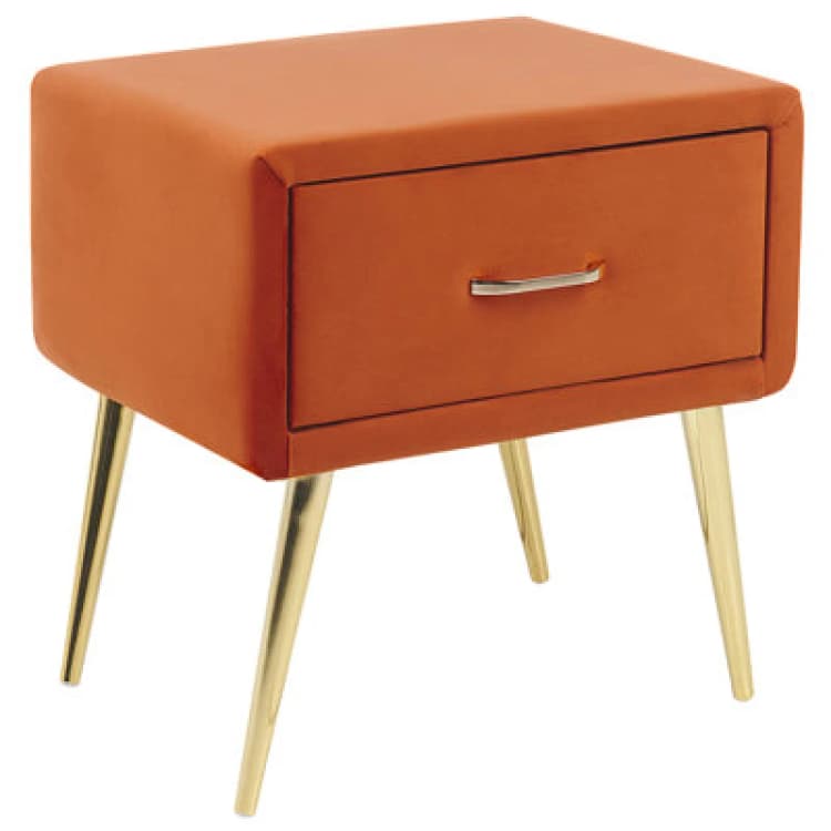 Image of Beliani 1 Drawer Bedside Table Flayat Velvet Orange