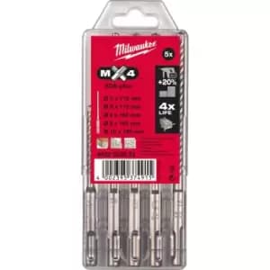 Image of Milwaukee 5 Piece MX4 4 Cutter Head SDS Masonry Drill Bit Set