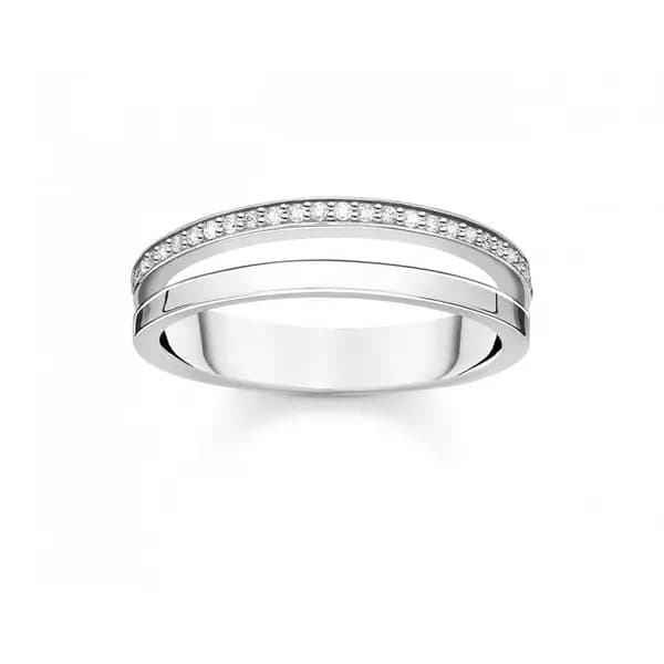 Image of Thomas Sabo Charm Club Charming Silver Zirconia Pave Double Ring TR231