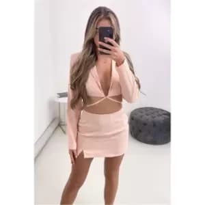 Image of I Saw It First Pink Pinstripe Mini Skirt With Notch - Pink