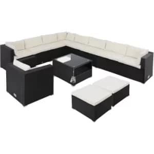 Image of Poly Rattan Lounge 350x280x70cm 138x110x27.5 IN XXL 7cm Thick Cushions Pillows Table Safety Glass Table Top Garden Outdoor Furniture Corner Lounge
