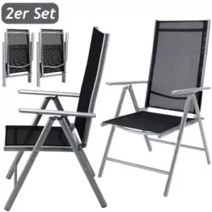 Image of Casaria - Set of 2 Garden Chairs with High-Back Foldable and Adjustable Weatherproof Outdoor Chair Pair Aluminium Silver