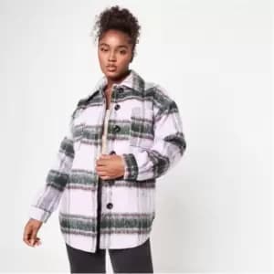 Image of Missguided Check Brushed Shacket - Purple