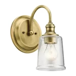 Image of Wall Light Arched Arm Clear Seeded Glass Downlight Natural Brass LED E27 60W