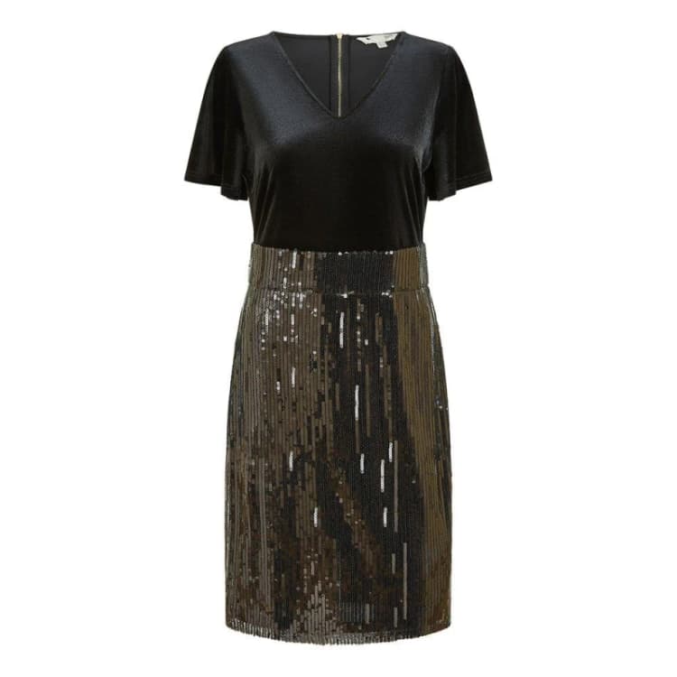 Image of Yumi Black Velvet And Sequin Fitted Dress Black female
