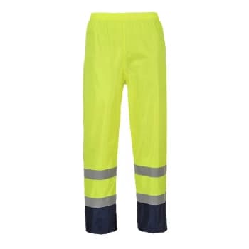 Image of Classic Hi Vis Contrast Rain Trousers Yellow / Navy 3XL