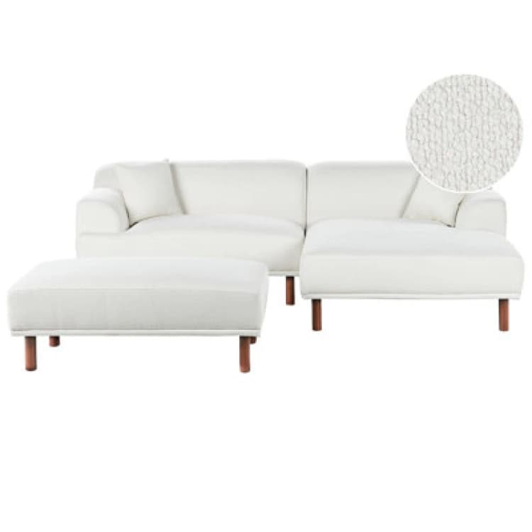 Image of Beliani Corner Sofa 3 Seater Holt Boucle White With Ottoman Left Hand