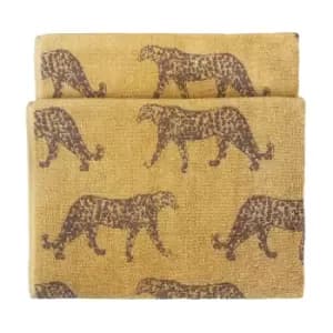 Image of Furn. Leopard Cotton Jacquard Bath Towel Gold