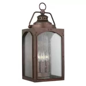 Image of Outdoor IP44 3 Bulb Wall Light Lantern Copper Oxide LED E14 40W