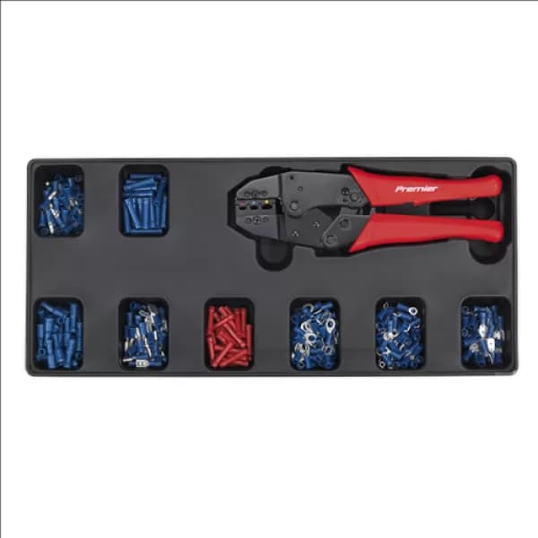 Image of Sealey TBT16 Tool Tray Ratchet Crimper & 325 Assorted Insulated Terminal Set