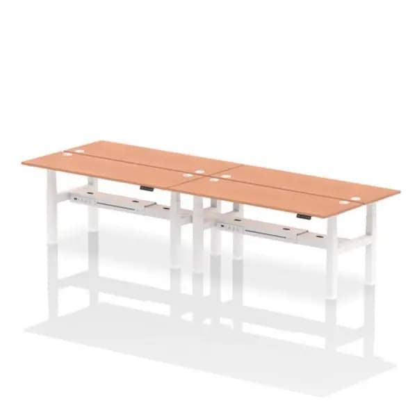 Image of Air Air Back-to-Back 1800 x 600mm Height Adjustable 4 Person Bench Desk Beech Top with Cable Ports White Frame HASCP4P18600BCHW