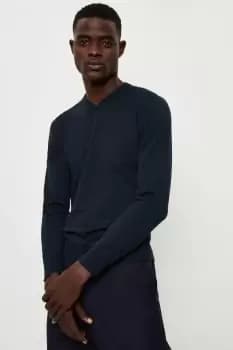 Image of Cotton Rich Navy Knitted V-Neck Jumper