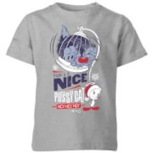 Image of Looney Tunes Tweety Pie Pussy Cat Kids Christmas T-Shirt - Grey - 5-6 Years