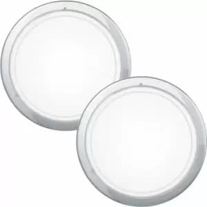 Image of Loops - 2 pack Wall Flush Ceiling Light Chrome Shade White Clear Glass Painted E27 60W