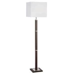Image of 1 Light Rectangle Floor Lamp Satin Silver, Brown Wood, E27
