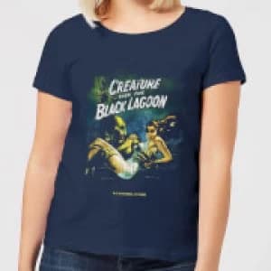 Image of Universal Monsters Creature From The Black Lagoon Vintage Poster Womens T-Shirt - Navy - L