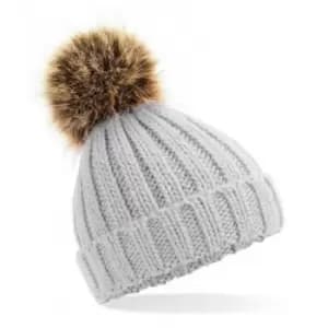Image of Beechfield Junior Fur Pom Pom Chunky Beanie (One Size) (Light Grey)