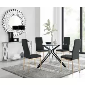 Image of Cascina Dining Table and 4 Black Gold Leg Milan Chairs - Black