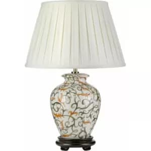 Image of Table Lamp Ivory Shade Cream with Orange and Green LED E27 60W Bulb