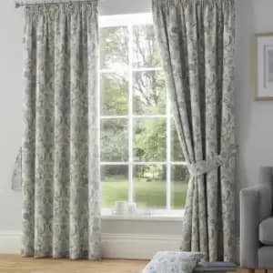 Image of Averie Floral Print 100% Cotton Lined Pencil Pleat Curtains, Blue, 66 x 54" - Dreams&drapes