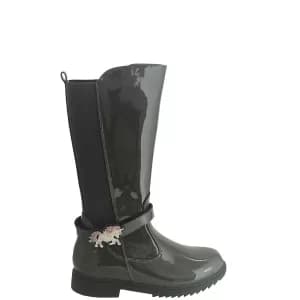 Image of Lelli Kelly Marylyn Unicorn Knee High Boot - Grey Patent, Grey Patent, Size 4 Older