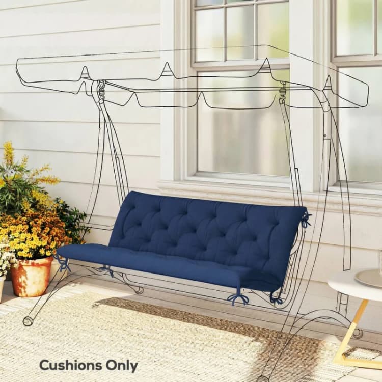 Image of OUTSUNNY 2 Seater Garden Bench Cushion Outdoor Seat Pad with Ties in Blue Blue Unisex