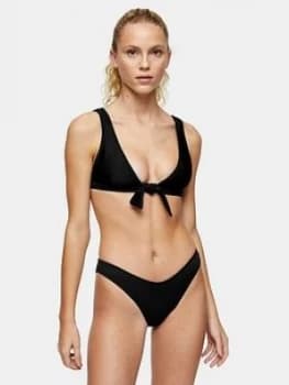 Image of Topshop Ribbed High Leg Bikini Pants - Black, Size 12, Women