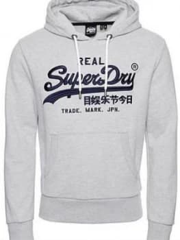 Image of Superdry Vintage Label Mono Hoodie - Grey Marl, Size XS, Men