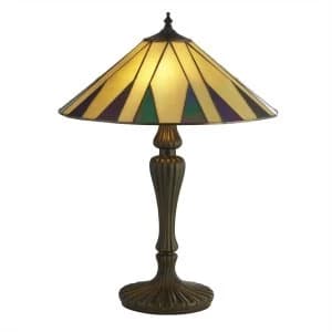 Image of 2 Light Tiffany Table Lamp Antique Bronze, Black, Yellow, Multi, E27