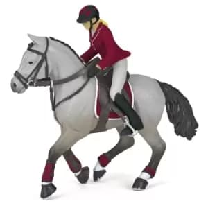 Image of PAPO Horses and Ponies Competition Horse and Horsewoman Toy Figure, Three Years or Above, Grey (51563)