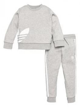 Image of Boys, adidas Originals Youth Bg Trefoil Crew and Jogger - Grey, Size 6-7 Years