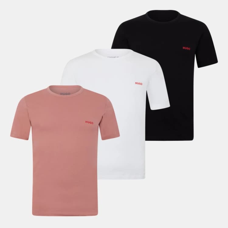 Image of HUGO 3 Pack Lounge Crew T-Shirt White/Pink/Black S