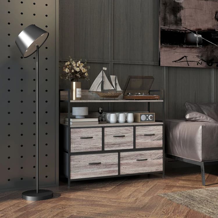 Image of HOMCOM Bedroom Chest Of Drawers 4 Drawer W/ Shelf, Grey 831-760V00GY