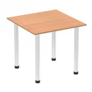 Image of Impulse 800mm Square Table Oak Top Chrome Post Leg