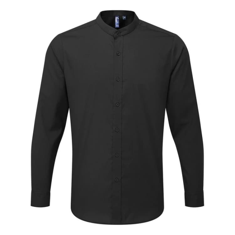 Image of Premier Premier Men Banded Collar Long-Sleeved Formal Shirt in Black Size: X-Small Black XS Male 5063425954384