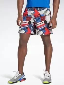 Image of Reebok Austin Allover Print Shorts, Black Size M Men