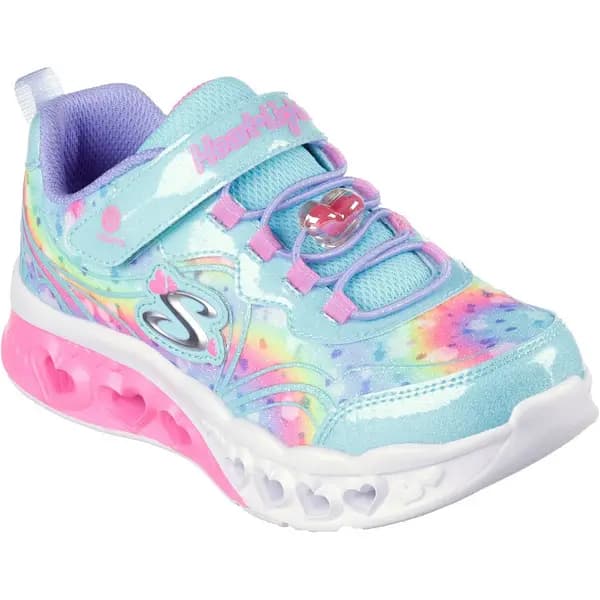 Image of Skechers Girls Flutter Heart Lights Groovy Swirl Trainers UK Size 12 (EU 30) Turquoise/Hot Pink SKE2210-TQHP-12