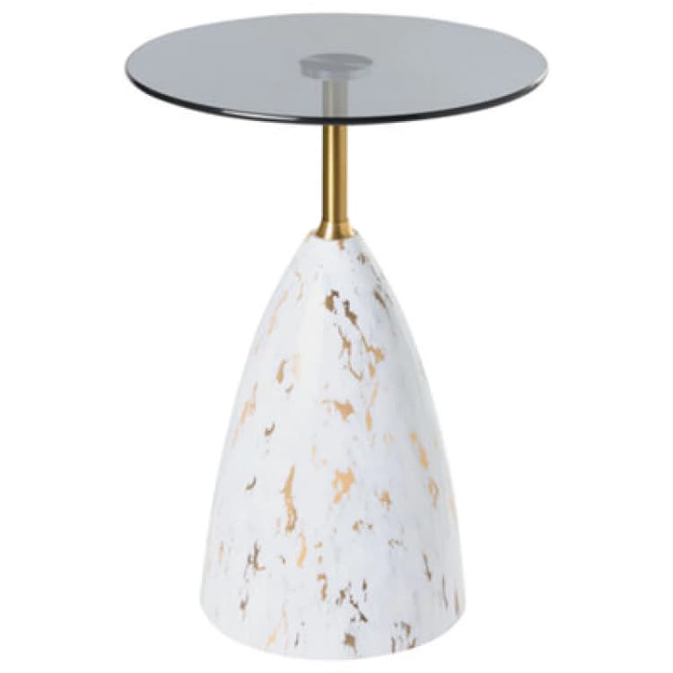 Image of Beliani Side Table Wabby Tempered Glass White Marble