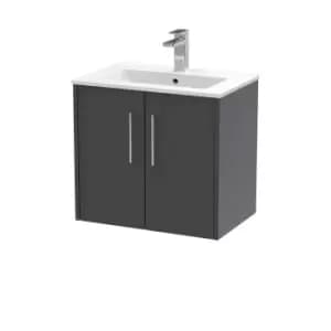 Image of Hudson Reed Juno 600mm Wall Hung 2 Door Vanity & Minimalist Basin - Graphite Grey