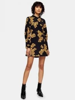 Image of Topshop Oriental Bloom Mini Dress - Black, Size 6, Women
