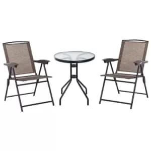 Image of Outsunny Patio Bistro Set Folding Chairs and Coffee Table - Brown