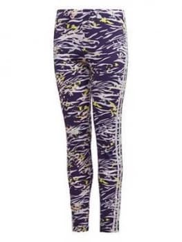 Image of adidas Originals All Over Print Leggings - Purple, Size 7-8 Years, Women