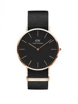 Image of Daniel Wellington Cornwall Black And Rose Gold Detail 40Mm Dial Black Nato Strap Watch