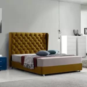 Image of Ondra Upholstered Beds - Plush Velvet, Small Double Size Frame, Mustard - Mustard