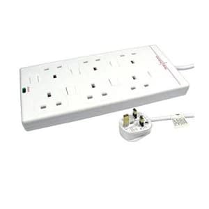 Image of 2m Mains Power Extension Lead 6 Way Surge Protected UK Plug