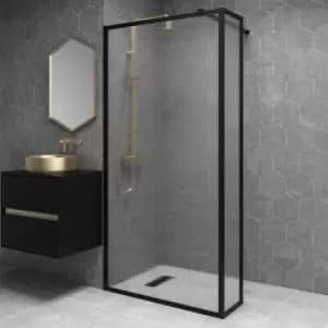 Image of Black 1000mm Fluted Glass Wet Room Shower Screen with Wall Support Bar & Return Panel - Volan