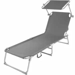 Image of Tectake Sun Lounger With Sun Shade Grey
