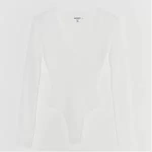 Image of Missguided Petite Skinny Rib V Neck Knit Bodysuit - White