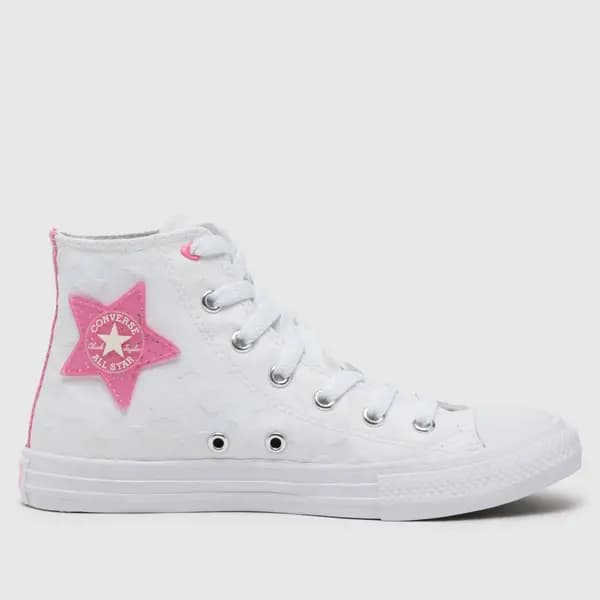 Image of Converse white & pink all star hi Girls Junior trainers White & Pink UK 10 (EU 27)